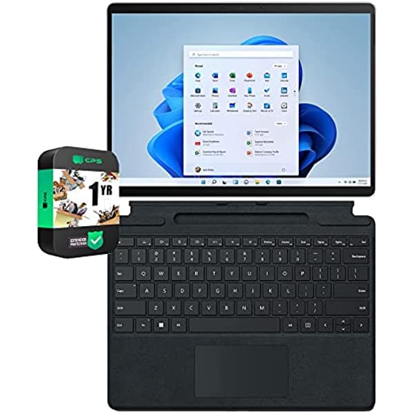 Microsoft IUR-00001 Surface Pro 8 13" Touchscreen Intel i5 8GB Memory/128GB SSD, Platinum Bundle Surface Pro Signature Mechanical Keyboard, Black and 1 YR CPS Enhanced Protection Pack E90MSIUR00001
