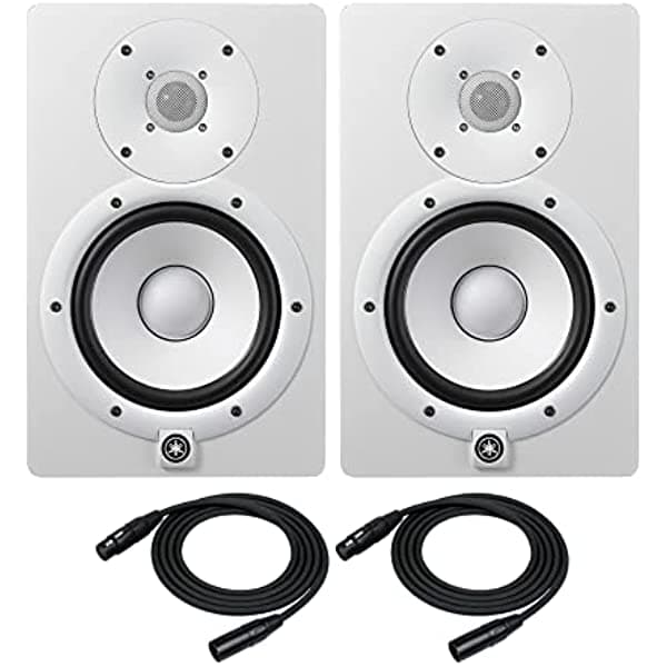 Yamaha HS7 - Par de monitores de estudio con alimentación de color blanco con cables XLR, paquete