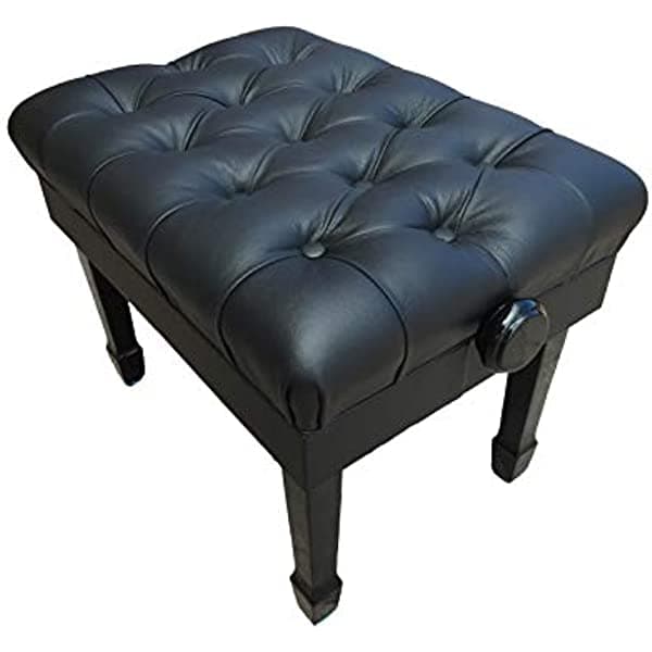 CPS Imports Taburete de banco de piano de concierto ajustable de cuero genuino en ébano K13-Eby
