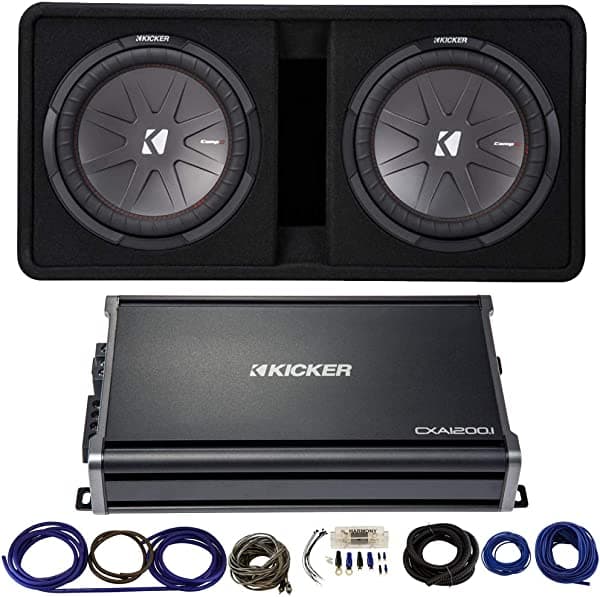 KICKER Bundle 43DCWR122 Caja CompR de 12 pulgadas con CXA1200.1 Amp y kit de instalación