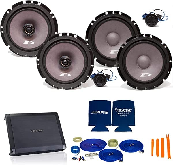 CreativeAudio Alpine Bundle 1 par de componentes SXE-1751s de 6.5 pulgadas, 1 par SXE-1726s coaxial de 6.5 pulgadas, BBX-F1200 280W 4-Ch Amp y cableado AlpineBDL200227-35
