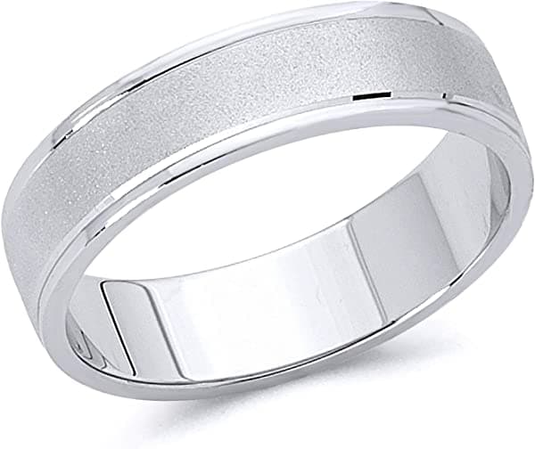 Anillo de boda Wellingsale de oro blanco de 14 k pulido satinado 0.197 in borde redondeado clásico ajuste anillo de boda