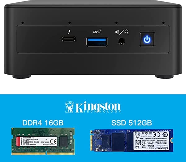 Geekplus Intel NUC 11, NUC11PAHi7 Canyon Mini PC de escritorio, mini computadora Win10 Pro, procesador Intel Core i7-1165G7, 4 núcleos, gráficos Intel Iris Xe de 28 W, WiFi6, Thunderbolt 3 (16 GB RAM + 512 GB SSD)