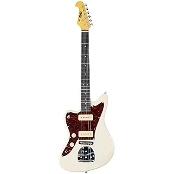 CNZ Audio JM - Guitarra eléctrica, zurda, acabado marfil, mástil de arce ámbar, diapasón de palisandro