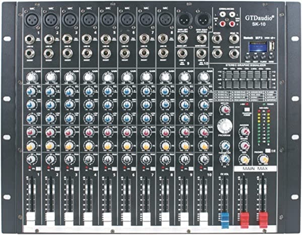 GTD Audio SK-10 Mezclador Potenciado 10 Canales, Amplificador DJ, USB, EQ, Efectos Profesionales