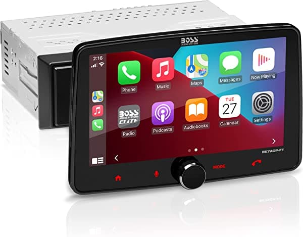 BOSS Audio Systems Elite Series BE7ACP-FT - Sistema estéreo de audio para automóvil, un solo DIN con pantalla táctil doble DIN de 7 pulgadas, Apple CarPlay, Android Auto, unidad principal Bluetooth, receptor de radio, sin reproductor de CD