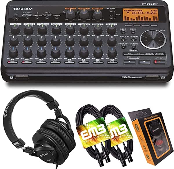 Tascam DP-008EX Grabador Digital de Audio de 8 Pistas con Auriculares, Cables XLR y Soporte de Teléfono Magnético DP008EX+HP+XLR+M