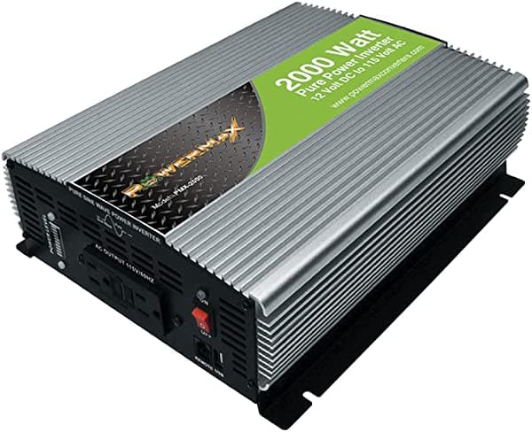 PowerMax Inversor de onda sinusoidal pura de 2000 vatios, 12 V CC a 120 VCA, salida de corriente alterna y protección de temperatura que se restablece automáticamente después del apagado. 2000W