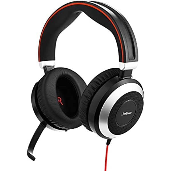 Jabra Evolve 80 UC Auriculares estéreo con cable - Auriculares optimizados para comunicaciones unificadas con cancelación activa de ruido, cable USB-C y conexiones jack de 0.138 in, color negro 7899-829-289
