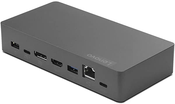 Lenovo Thunderbolt 3 Essential Dock, compatibilidad universal, adaptador de 135 W, 1 cable de alimentación de 2 pines de 110 V, cable Thunderbolt estándar, 2 USB-A 3.0, 2 puertos descendentes USB-C, 40AV0135US, gris hierro