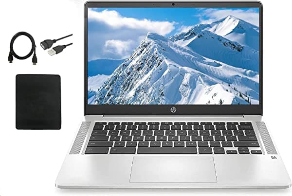 2021 HP Chromebook 14" HD Student Laptop, Intel Celeron N4000(hasta 2,6 GHz), 4 GB RAM, 32 GB eMMC retroiluminado KB, cámara web, carga rápida, WiFi, USB-A y C, BT, Chrome OS, con accesorios para masdrow