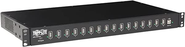 TRIPP LITE Estación de carga USB de sincronización de 16 puertos para tableta, teléfono inteligente, iPad/iPhone Rackmount TAA (U280-016-RM), color negro