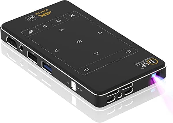 FEICHEN - Proyector portátil DLP con WiFi 5G y Bluetooth, proyector de bolsillo, compatible con proyector HDMI de 1080p y 4K para cine en casa, proyector Pico recargable para iPhone Android FC-P95