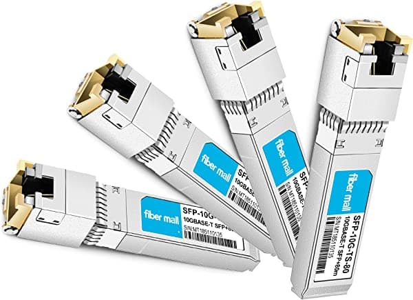 fiber mall 10G SFP+ a RJ45 para Cisco SFP-10G-T-80 compatible, 10GBASE-T SFP+ cobre RJ-45 262.5 ft módulo transceptor paquete de 4 SFP-10G-T-80 SFP-10G-T-CI-80m
