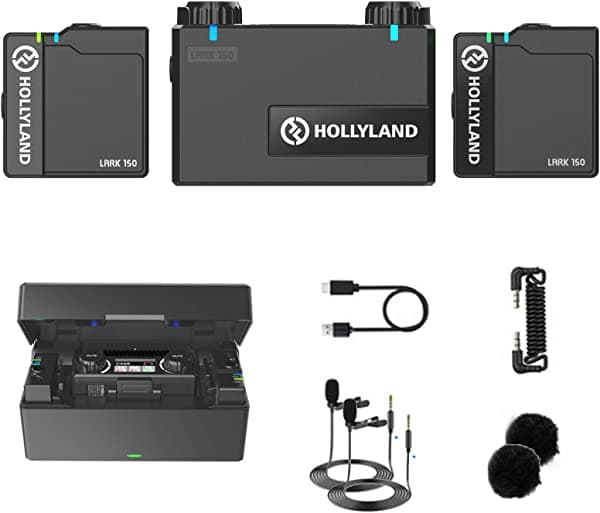 Hollyland Sistema De Micrófono Dual Inalámbrico Lark 150 Transmisión Inalámbrica Digital De 24 Ghz Con Estuche De Carga 712350115784