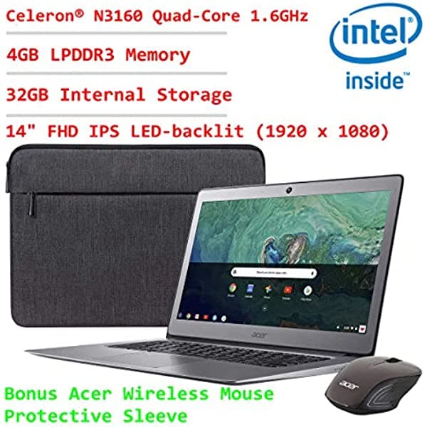 Amazon Renewed Acer Chromebook empresarial insignia de 14 pulgadas FHD IPS 2019, procesador Intel Celeron Quad-Core hasta 2.24 GHz, 4 GB RAM, 32 GB SSD, HDMI, WiFi, Bluetooth, Chrome OS (Reacondicionado) (Gris)