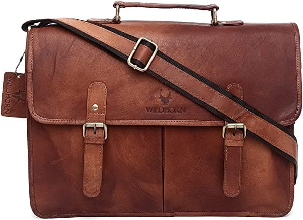 WildHorn WH072A Leather Laptop Bag para Hombre, Color Tan, 16 pulgadas, Bolso Mensajero