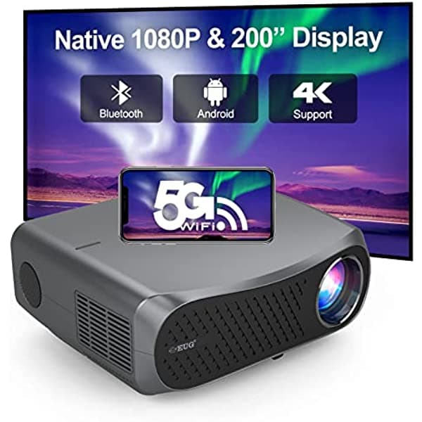 ZCGIOBN Proyector Full HD, proyector nativo Bluetooth 5G WiFi Bluetooth 1080P, proyector de película Android de 10000 Lm, soporte de pantalla 4K para cine en casa, zoom LED para exteriores compatible con teléfono, PC, TV Stick DVD USB BT1