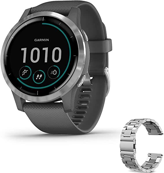 Garmin Vivoactive 4 Smartwatch (negro/inoxidable) 010-02174-11 con banda de metal adicional E3GRVIVOACT4BKS