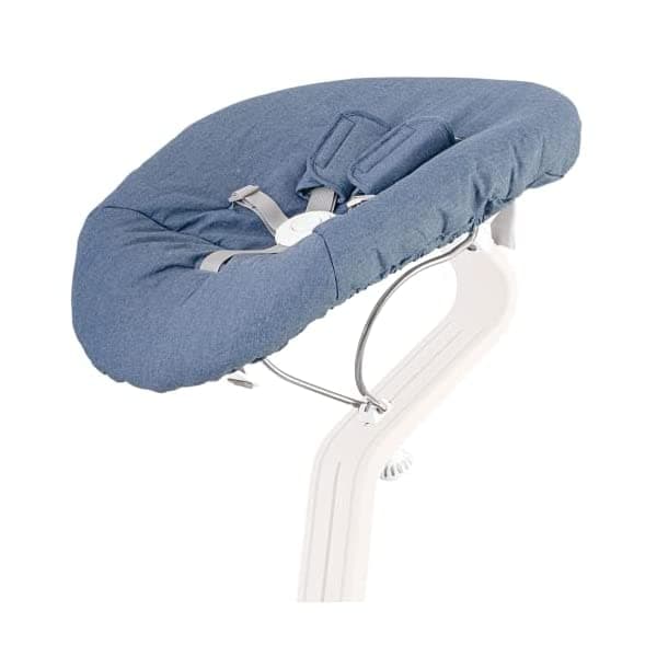 Nomi Marco blanco para bebé, con cojín Chambray, accesorio para silla alta Nomi, se ajusta perfectamente de posición plana a más vertical, eleva al bebé a la altura de la mesa 18-8511008