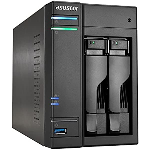 ASUSTOR AS6302T, procesador Intel Celeron de doble núcleo de 2 GHz de 2 GB DDR3L de 2 GB, negro
