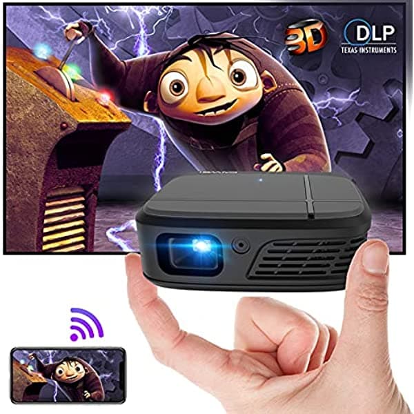 WIKISH Mini proyector WiFi, proyector portátil de 3300 lúmenes con batería recargable de 5200 mAh, compatible con película 3D de 1080p, proyector DLP compatible con laptop, tableta de teléfono inteligente para videojuegos de entretenimiento en casa H6W