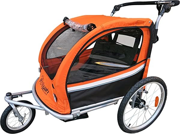 Booyah Strollers Child II Doble Tráiler de Bicicleta y Jogger para Bebés y Niños con Suspensión (Naranja)