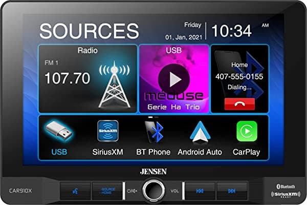 Jensen CAR910X 9 pulgadas Mechless receptor multimedia con Apple CarPlay l Android Auto l SiriusXM-Ready l Bluetooth incorporado l 240 vatios MOSFET potencia (60W x 4)
