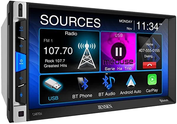 Jensen CAR70V Receptor multimedia digital de 7 pulgadas compatible con Android Auto y Apple CarPlay