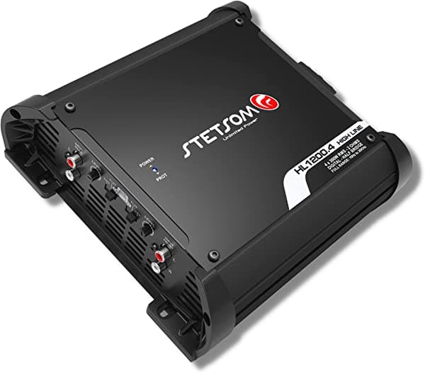 Stetsom HL 1200.4 2 ohmios estéreo multicanal amplificador de audio para coche, HL1200.4 1.2K vatios RMS, 4 canales, 2Ω estable de rango completo HD calidad de sonido MD Crossover HPF LPF Bass Boost puente delantero trasero HL1200 2 ohms