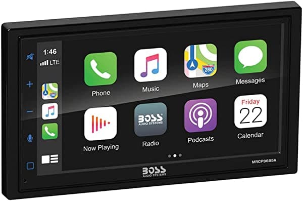 BOSS Audio Systems Reproductor multimedia automático MRCP9685A para Apple CarPlay Android con clasificación marina, doble Din, pantalla táctil LCD de 6.75 pulgadas, Bluetooth, puerto USB, entrada A/V, AM/FM, sin CD-DVD