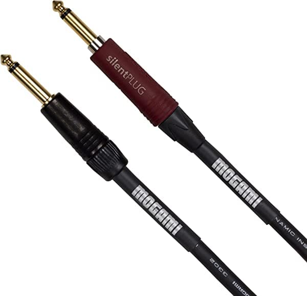 Mogami Platinum GUITAR-30 - Cable para instrumentos, conectores macho TS de 1/4 pulgadas, contactos dorados, conectores rectos con SilentPLUG, 30 pies