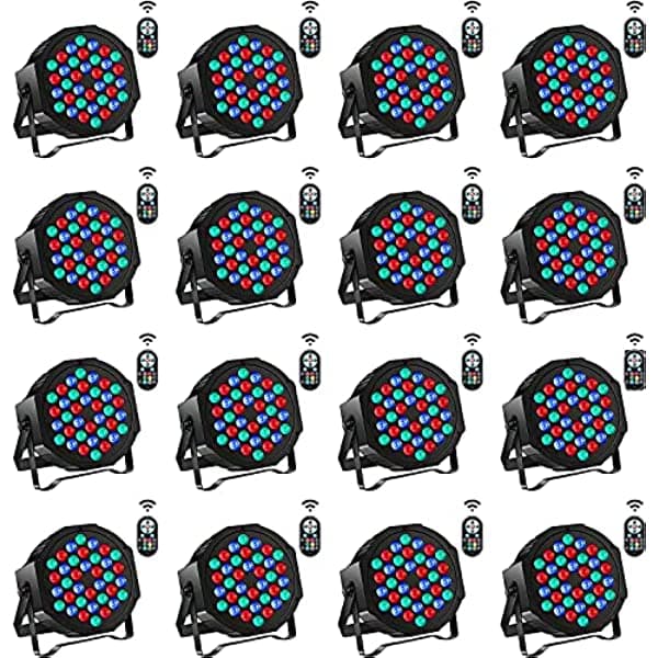 ZEMOJ Luces LED de escenario, luces de par para escenario RGB de 7 canales, luces de fiesta de DJ con control remoto y iluminación de escenario activada por sonido DMX, luces elevadas para DJ, discoteca, fiesta, iglesia, cumpleaños (paquete de 16) B262
