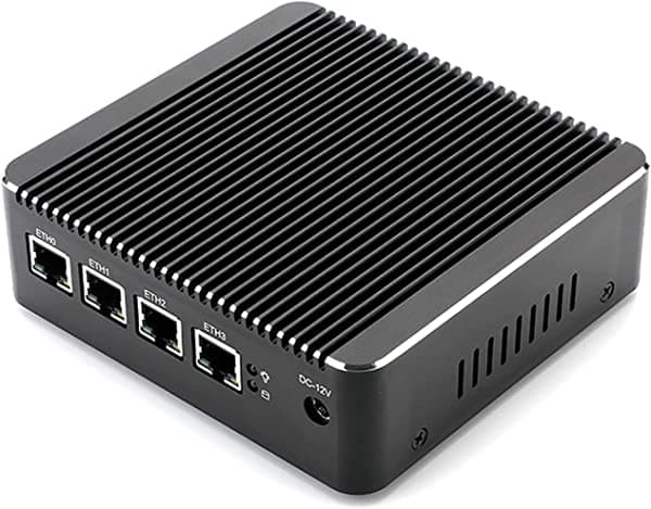 PARTAKER Microdispositivo Firewall, mini PC sin ventilador con Intel Celeron J4125 Quad Core, 4 Intel I225 Gigabit LAN, VGA/HDMI/USB, AES-NI, 8 GB Ram, 64 GB SSD mSATA H3-J4125-I225-8G64G