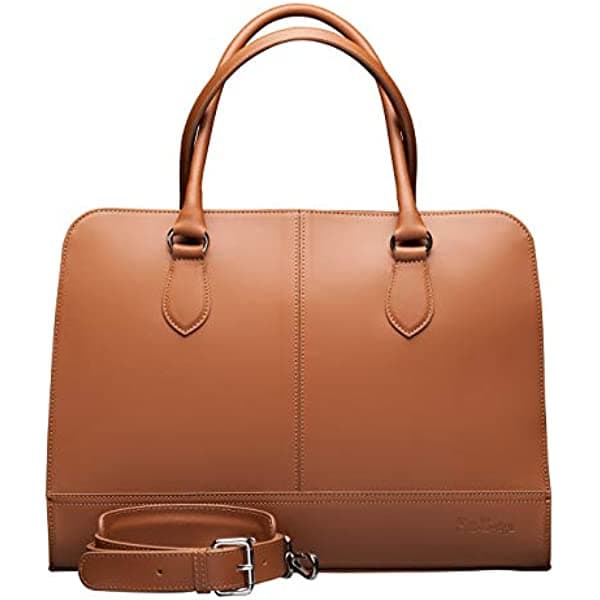 Su.B.dgn Bolso para laptop de 15.6 pulgadas, con correa de equipaje, maletín para mujer, cuero, bolso de hombro, bolso cruzado con correa para el hombro, marrón Amsterdam Travel 15
