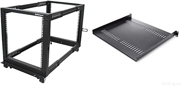 StarTech.com - Rack de servidor de marco abierto de 12U y estante de montaje ventilado de 1U