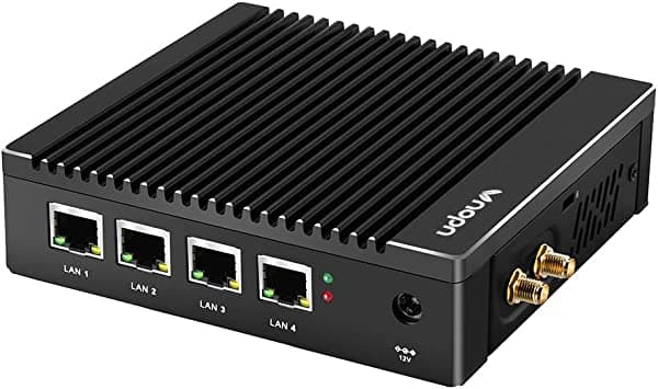 VNOPN Micro Firewall Appliance 4 puertos Intel 2.5GbE NIC sin ventilador, mini PC, router suave de puerta de enlace de red, mini computadora Intel N3700 Quad Core, compatible con AES-NI, DDR3 de 4 GB, SSD mSATA de 64 GB K8-F12