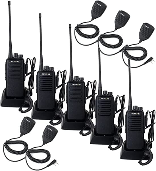 Retevis RT1 Walkie Talkies de largo alcance, radios bidireccionales resistentes de alta potencia con 3000 mAh recargable, radio de 2 vías resistente con auriculares y juego de micrófono (paquete de 5)