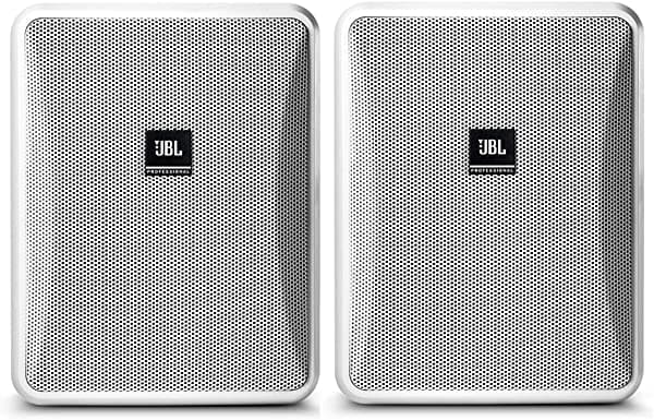 JBL Profesional Control 25-1L-WHCompact 8 ohmios para interiores y exteriores, altavoz en primer plano, blanco, se vende como par