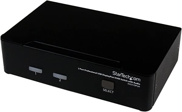 StarTech.com Conmutador KVM DisplayPort de 2 Puertos - 2560x1600 @60Hz - Doble Puerto, USB DP, Teclado, Video, Mouse Switch Box con Audio para Computadoras y Monitores (SV231DPUA)
