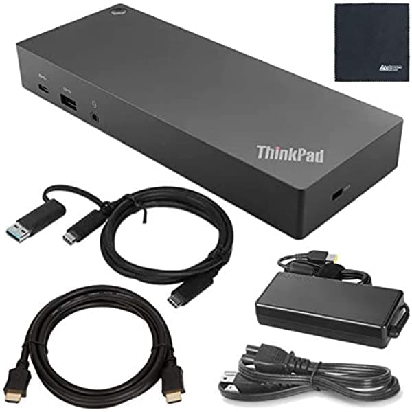 AOM Lenovo ThinkPad Hybrid USB-C con base USB-A de EE. UU. (40AF0135US) con adaptador USB tipo A + cable HDMI ZoomSpeed (con Ethernet) + paquete de iniciación