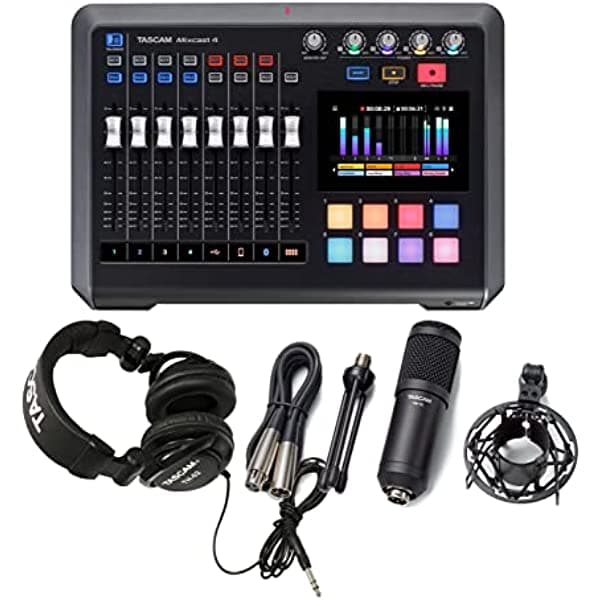 Tascam MIXCAST4B1 - Paquete con micrófono dinámico TM-70 y auriculares de estudio TH-02, color negro (TAS TAS MIXCAST4B1