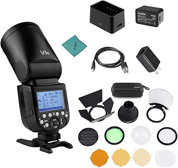 Godox V1C - Flash de cámara Speedlite para Canon EOS Series 1500D 3000D 5D Mark LLL 5D Mark ll para fotografía de estudio de retrato de boda + Kit de accesorios de iluminación de bolsillo Godox AK-R1 LQE5787612773152SE