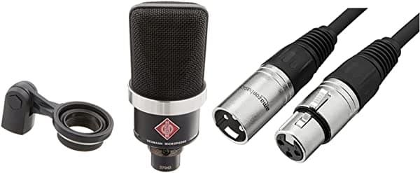 Neumann Micrófono de condensador vocal, negro (TLM 102 MT) y Amazon Basics estándar XLR macho a hembra, cable de micrófono equilibrado, duradero y flexible, cancelación de ruido, 6 pies, negro