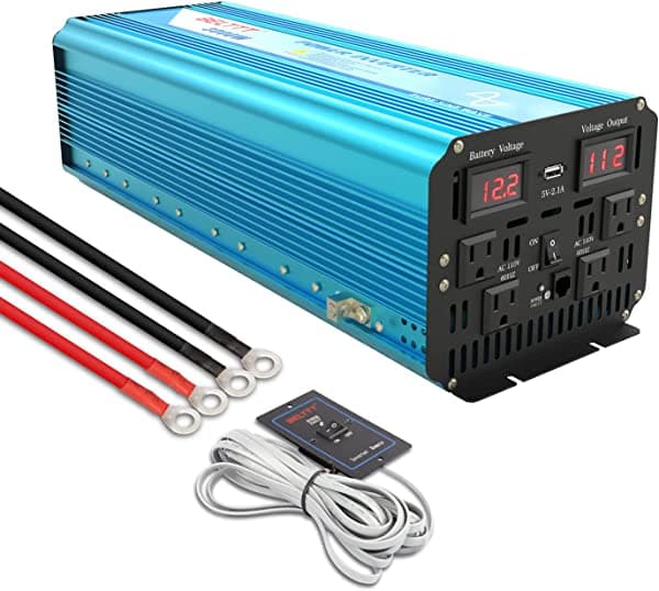 BELTTT Inversor de corriente de onda sinusoidal pura de 3000 W, 12 V CC a 120 V CA con 4 salidas de CA y pantalla LED, puerto de carga USB, interruptor remoto, viento solar al aire libre, camping, caravana, camioneta BEP3000S(TS)