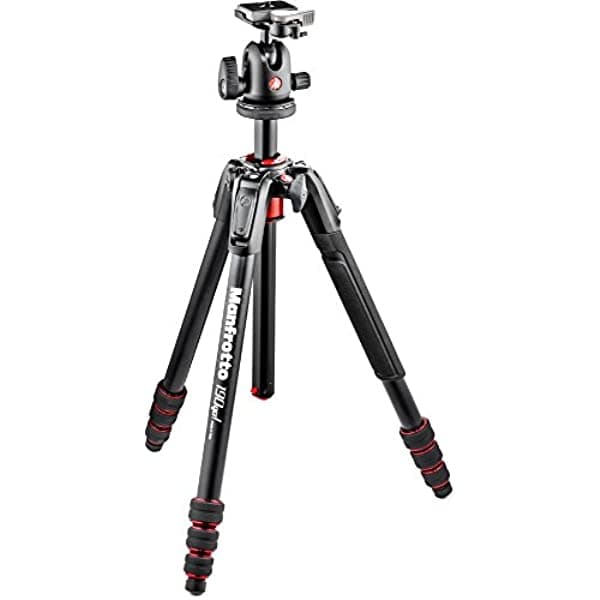 Manfrotto 190 Go! Kit de trípode de aluminio de 4 secciones con rótula de bola (MK190GOA4B-BHUS)