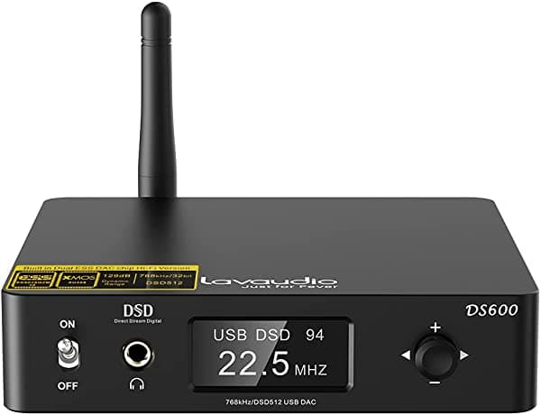 1Mii DS600 Audio DAC HiFi Bluetooth 5.0 Receptor LDAC y AptX HD, USB DAC para PC Auriculares Amp 0.138 in, Dual ES9038Q2M XMOS DSD512 32 bits/768 khz, entrada USB/óptica/coaxial, salida RCA para estéreo doméstico
