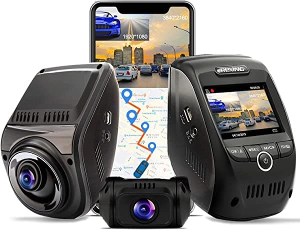 REXING V1P MAX 4K UHD - dash cam de doble canal, 3840 x 2160 frente + 1080p trasero, cámara WiFi GPS para auto con visión nocturna, supercondensador, gran angular de 170 grados, grabación de bucle, sensor G, monitor de estacionamiento