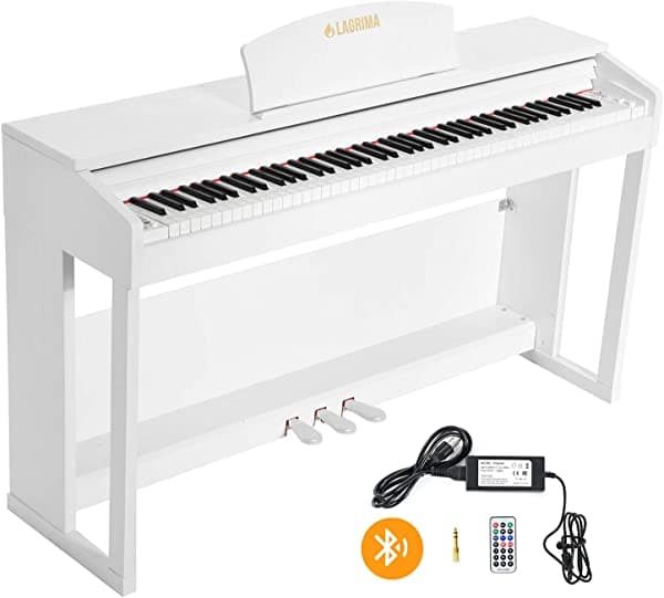 LAGRIMA LG-803 Piano digital de acción con martillo con peso de 88 teclas con teclas pesadas de tamaño completo, piano multifuncional con 3 pedales y Bluetooth, selección multitono - blanco 6010205500#LA