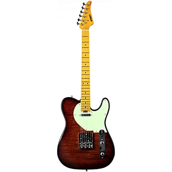 EART - Guitarra eléctrica Telecaster clásica, con diapasón de arce, trastes de acero inoxidable, chapa atigrada, marrón NK-C1